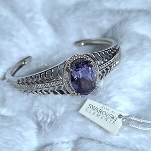 J Francis Purple Amethyst Colored Swarovski Crystal Cuff in Stainless Steel